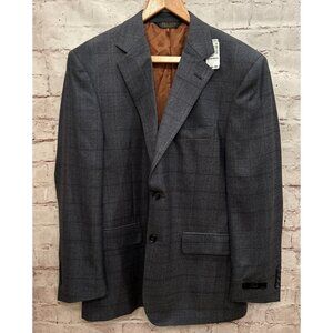 Jos A Bank Sport Coat Blazer 40 S Joseph Windowpane Check Wool Silk Navy NEW